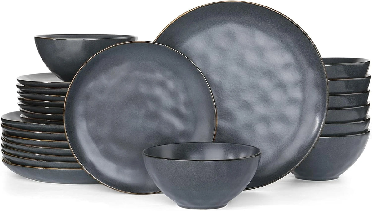 Famiware Ocean Round 24-Piece Stoneware Dinnerware Set, Service for 8 - Matte Black - image 1