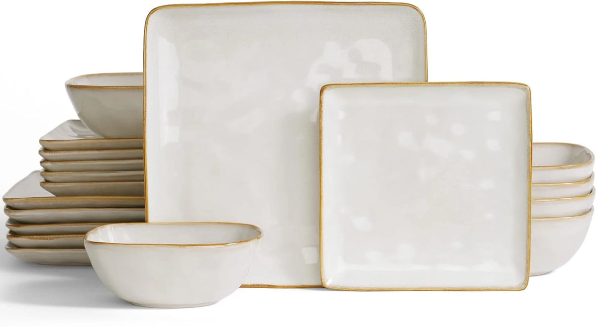 Famiware Ocean Square 18-Piece Stoneware Dinnerware Set, Service for 6 - Cappuccino White - image 1