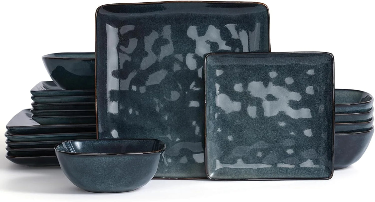 Famiware Ocean Square 18-Piece Stoneware Dinnerware Set, Service for 6 - Deep Forest - image 1