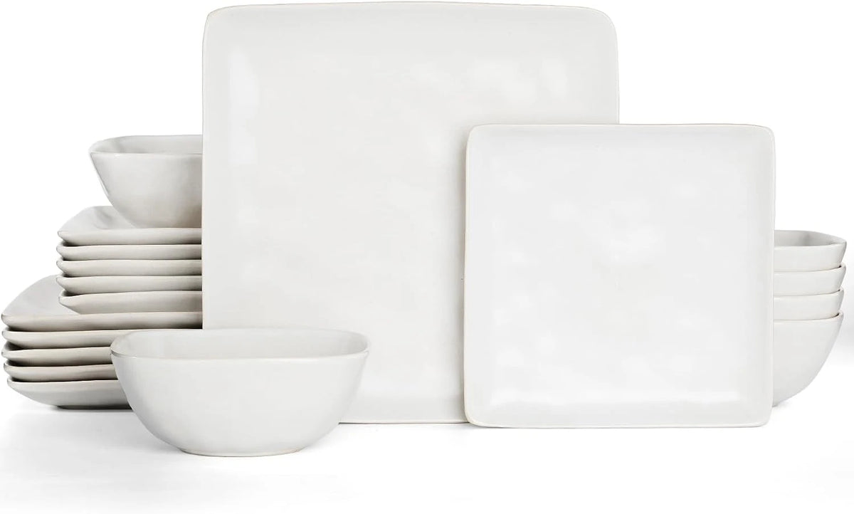 Famiware Ocean Square 18-Piece Stoneware Dinnerware Set, Service for 6 - Matte White - image 1