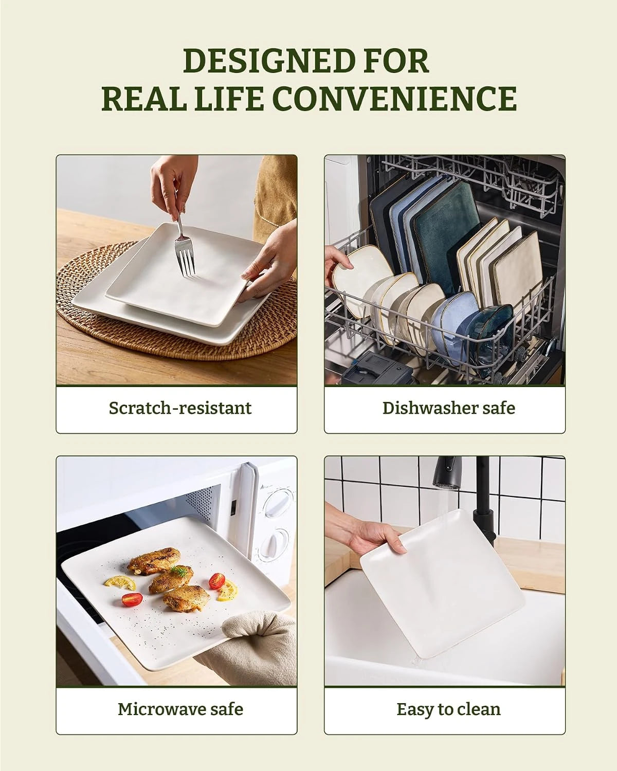Famiware Ocean Square 18-Piece Stoneware Dinnerware Set, Service for 6 - Matte White - image 7