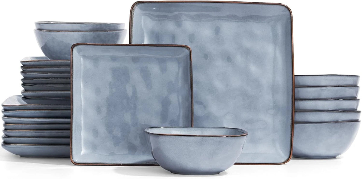 Famiware Ocean Square 24-Piece Stoneware Dinnerware Set, Service for 8 - Blue - image 1