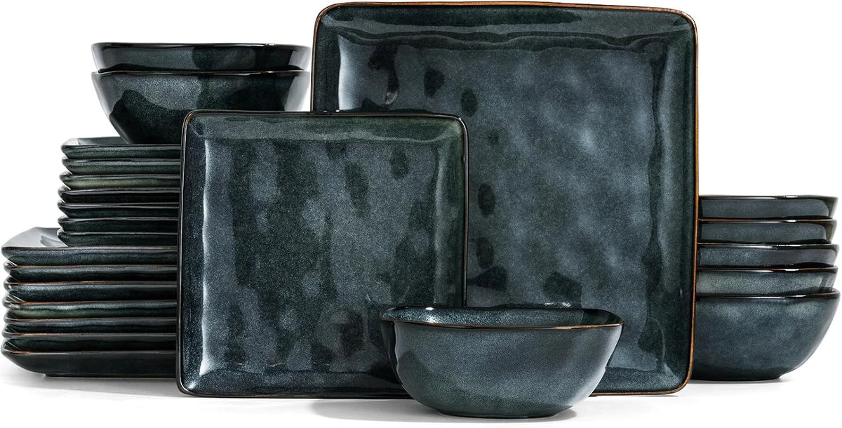 Famiware Ocean Square 24-Piece Stoneware Dinnerware Set, Service for 8 - Deep Forest - image 1