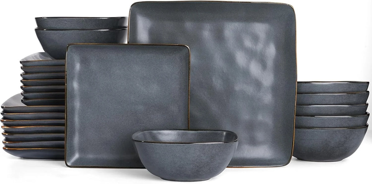 Famiware Ocean Square 24-Piece Stoneware Dinnerware Set, Service for 8 - Matte Dark Charcoal - image 1