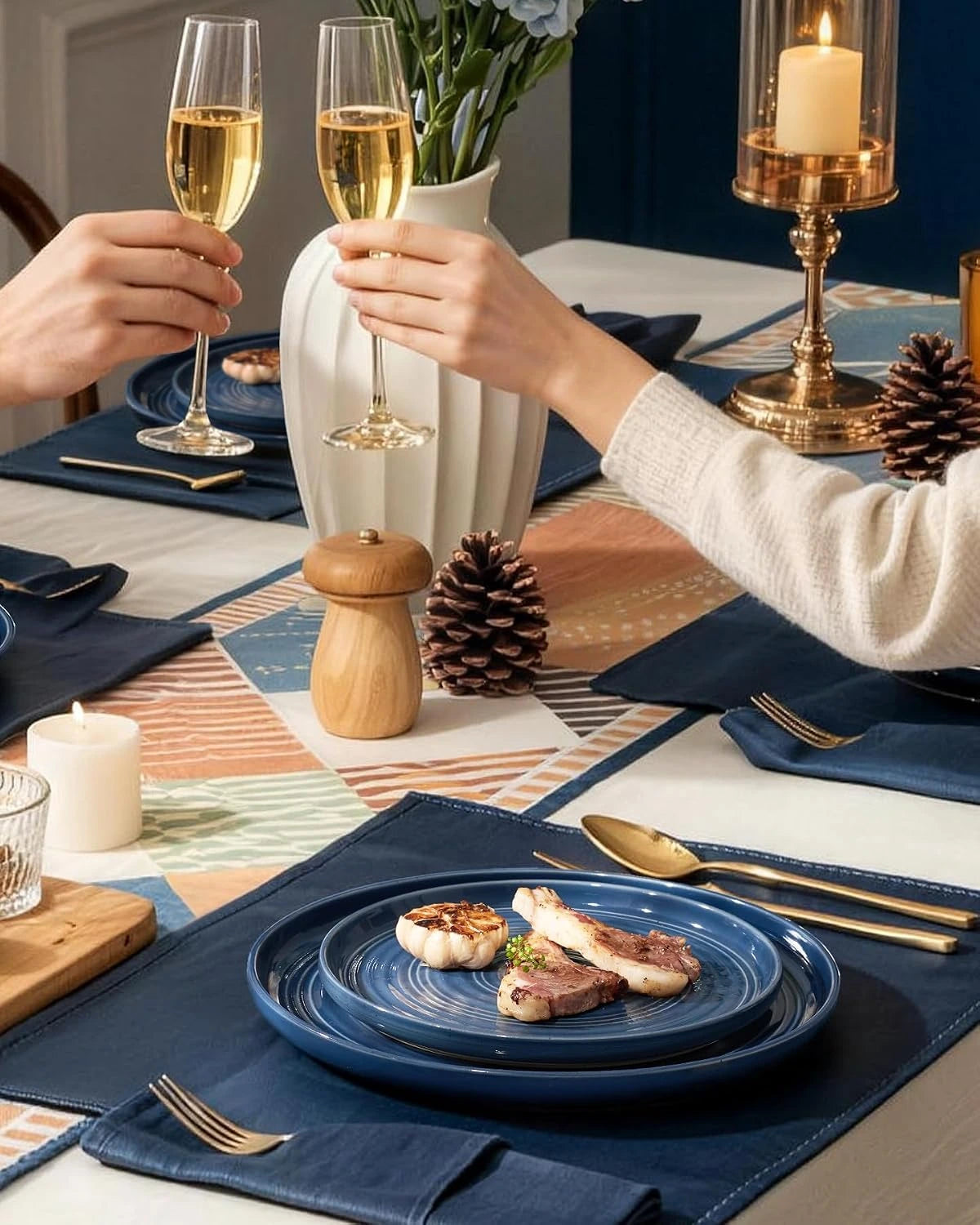 Famiware Ripple 12-Piece Stoneware Dinnerware Set - Abyssal Blue - 02