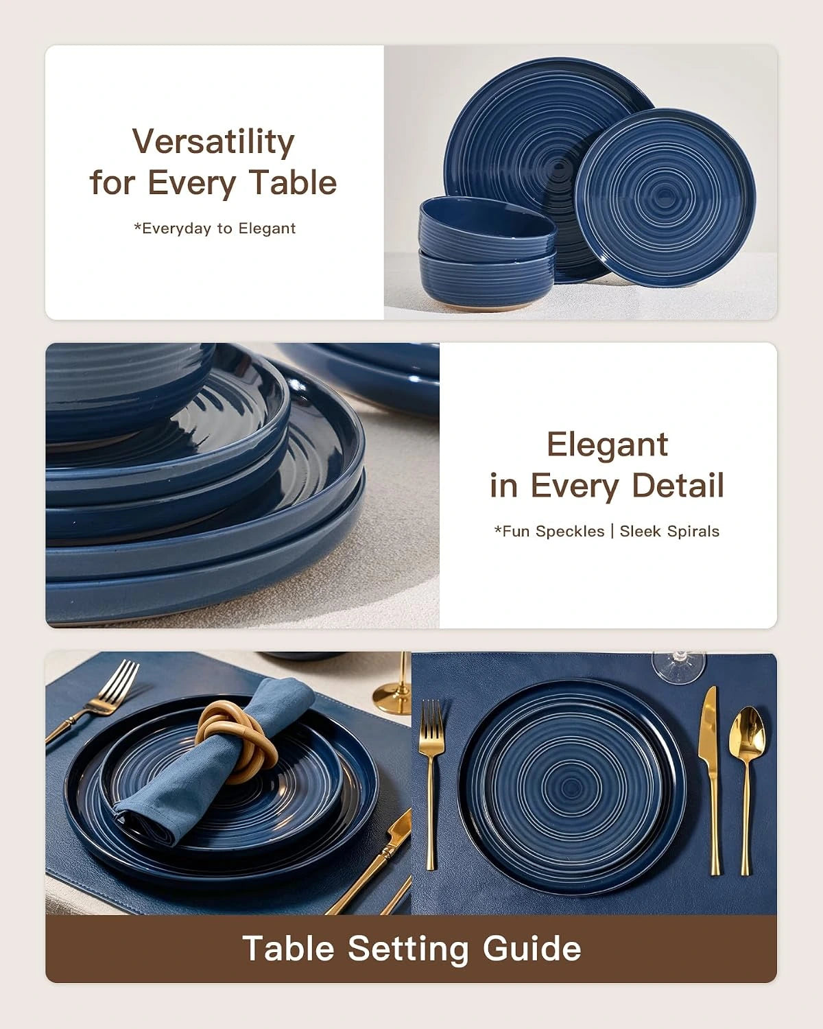 Famiware Ripple 12-Piece Stoneware Dinnerware Set - Abyssal Blue - 04