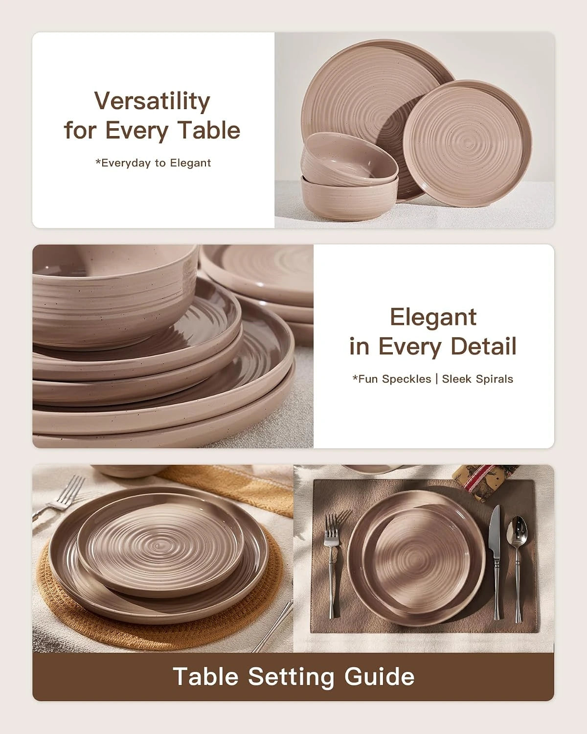 Famiware Ripple 12-Piece Stoneware Dinnerware Set - Brown - 03