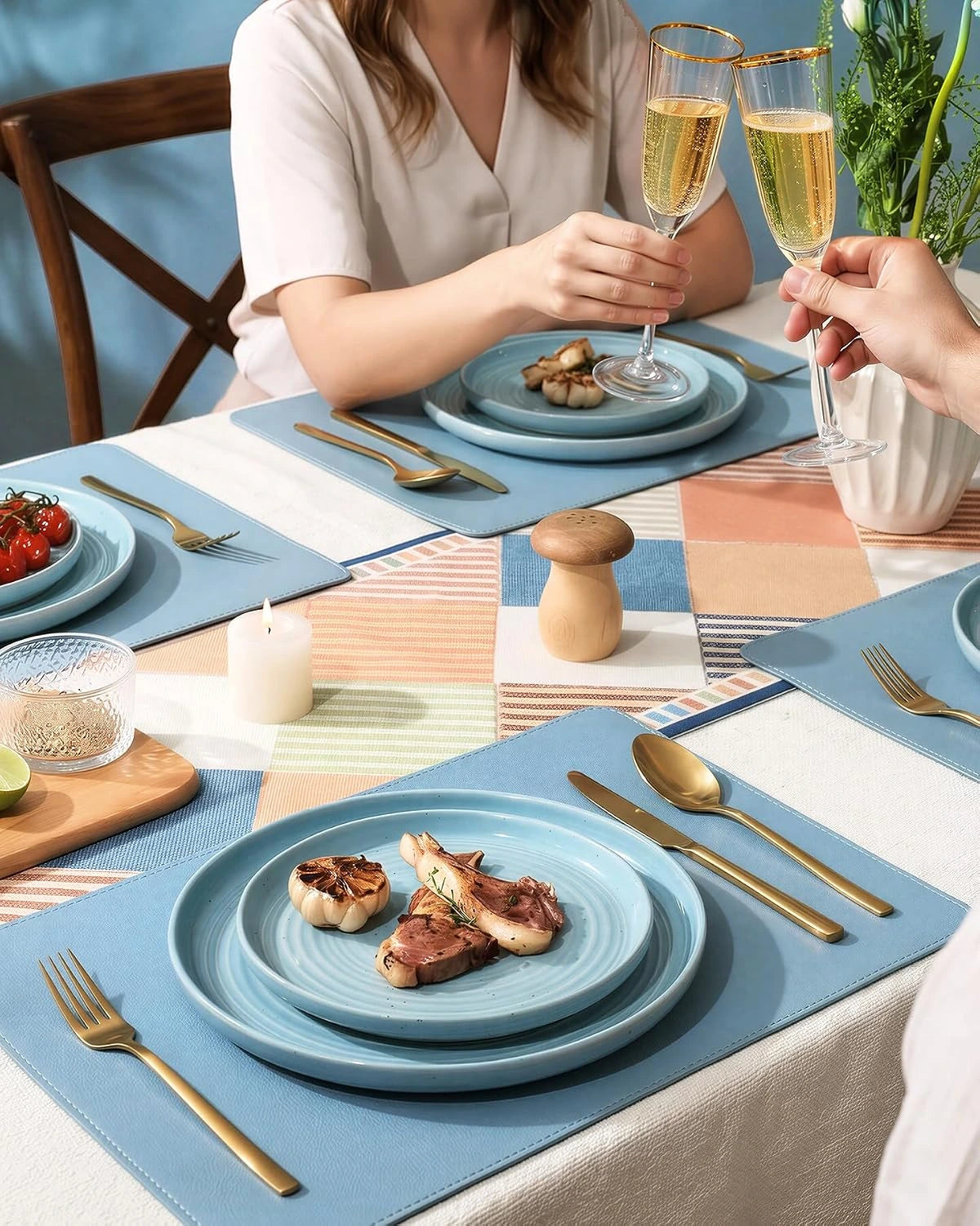 Famiware Ripple 12-Piece Stoneware Dinnerware Set - Ice Blue - 02