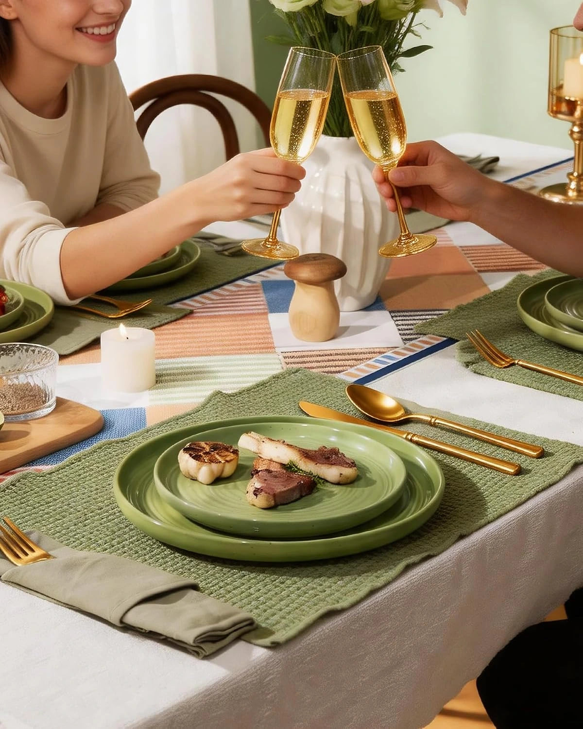 Famiware Ripple 12-Piece Stoneware Dinnerware Set - Olive Green - 02