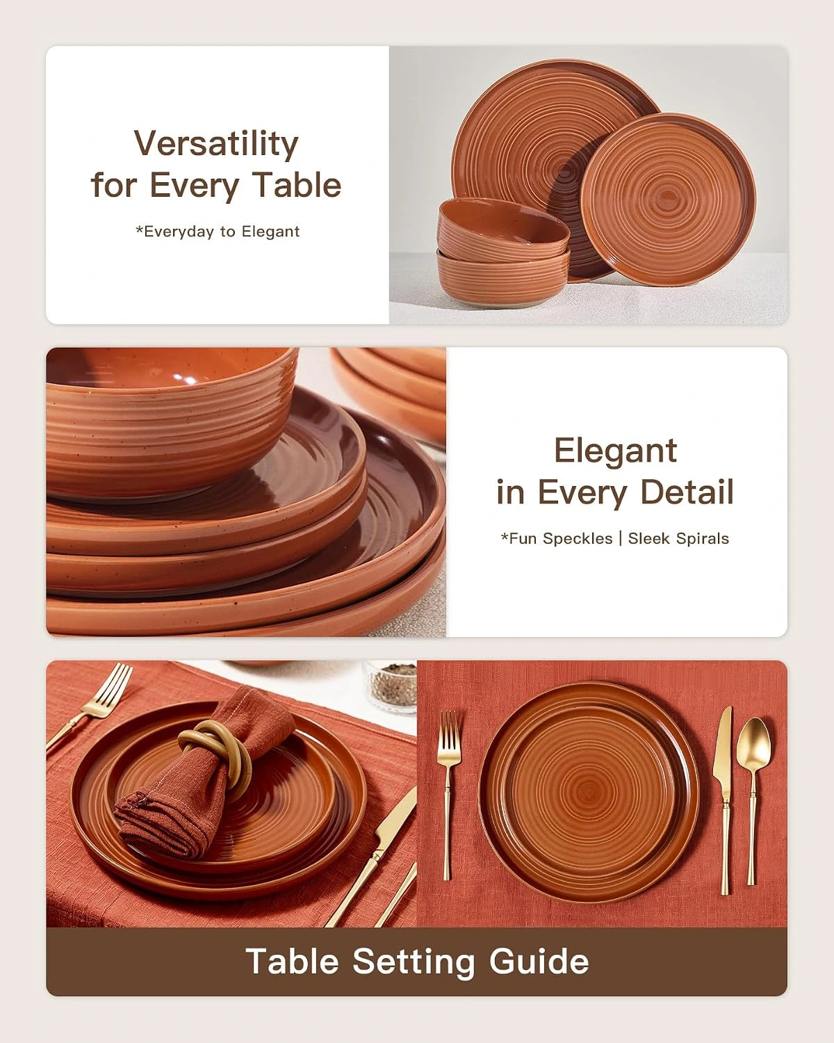 Famiware Ripple 12-Piece Stoneware Dinnerware Set - Terracotta - 04
