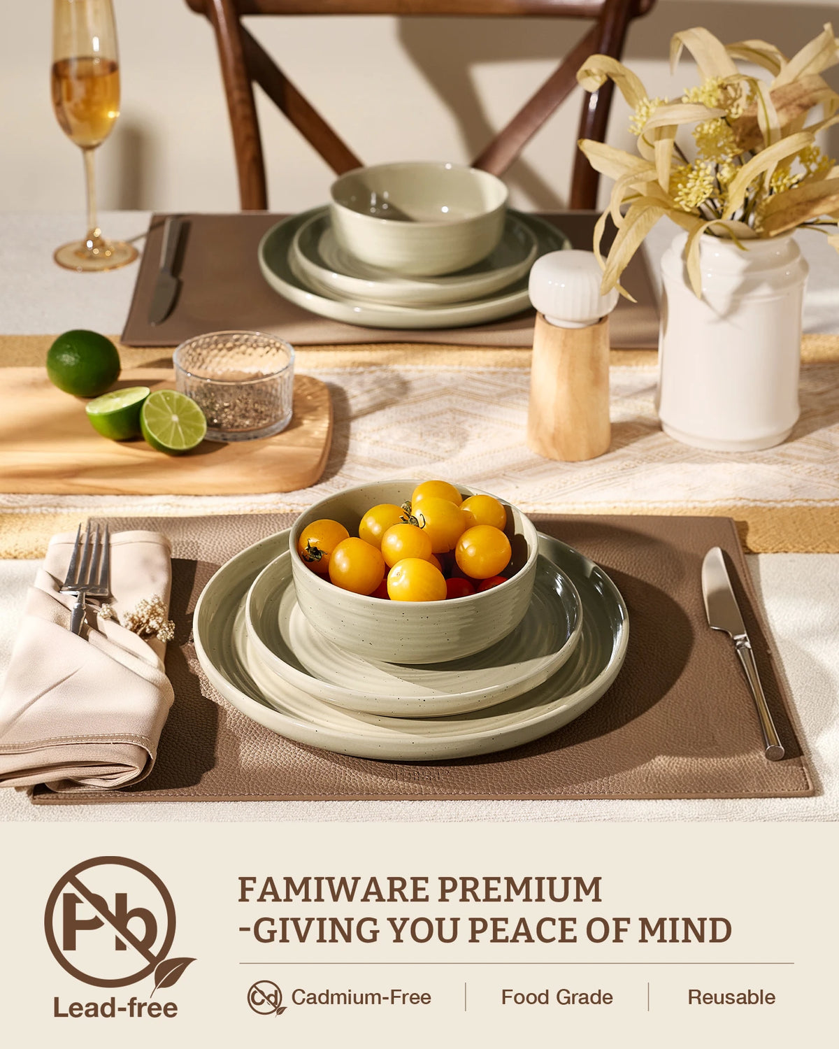 Famiware Ripple 18-Piece Stoneware Dinnerware Set - White Honey - 03