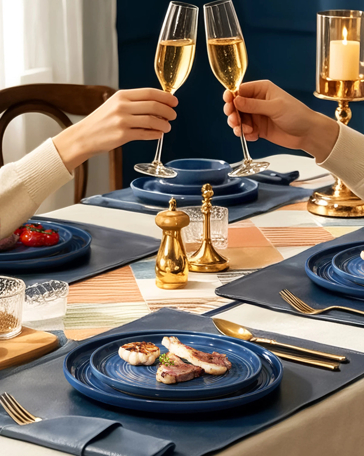 Famiware Ripple 24-Piece Stoneware Dinnerware Set - Abyssal Blue - 02