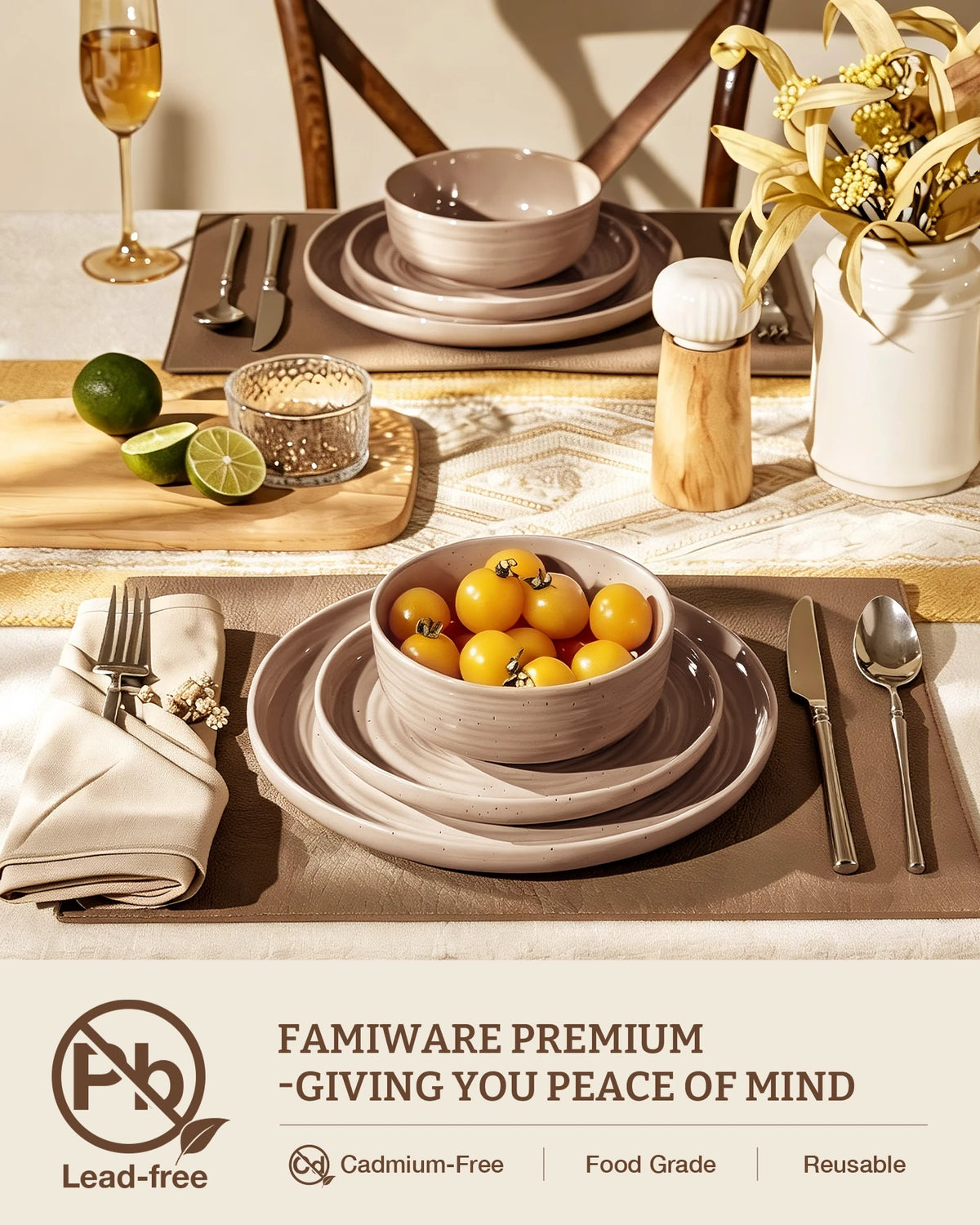 Famiware Ripple 24-Piece Stoneware Dinnerware Set - Cinnamon Brown - 04