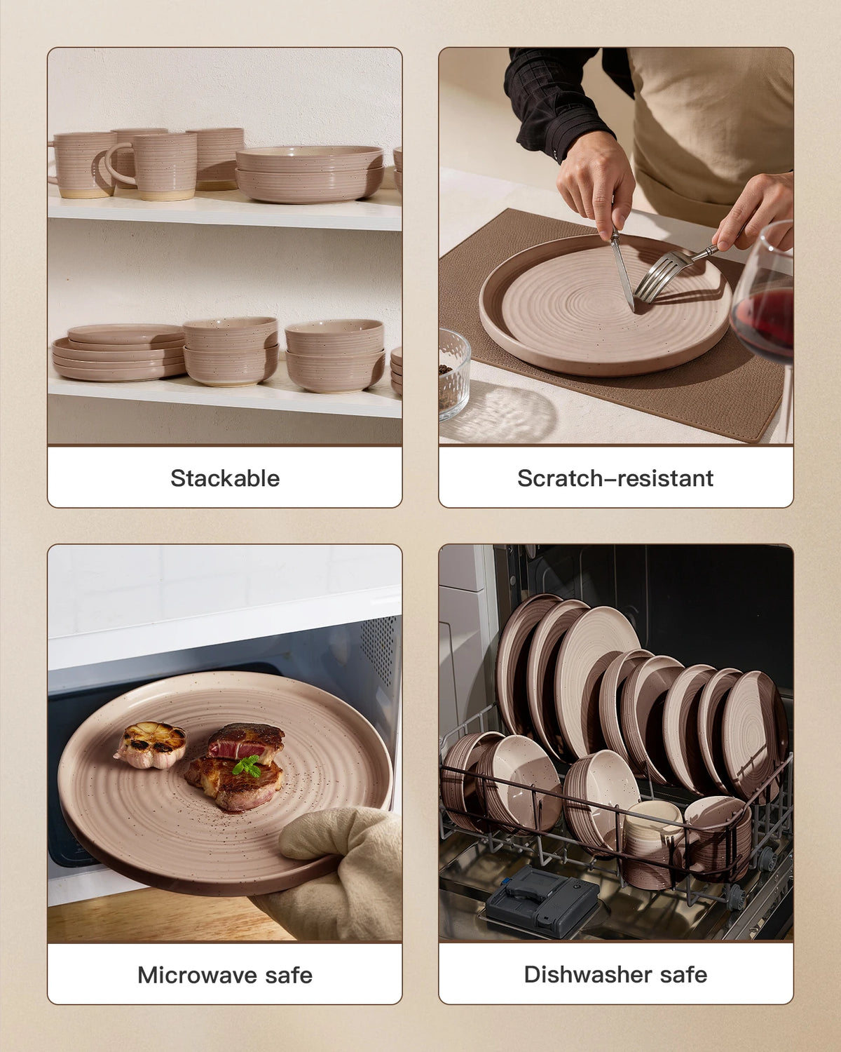 Famiware Ripple 24-Piece Stoneware Dinnerware Set - Cinnamon Brown - 05