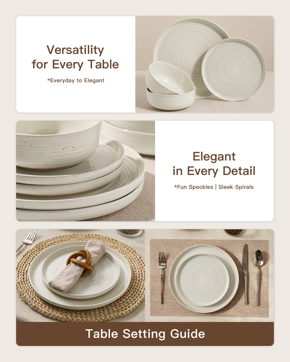 Famiware Ripple 24-Piece Stoneware Dinnerware Set - Cream - 04
