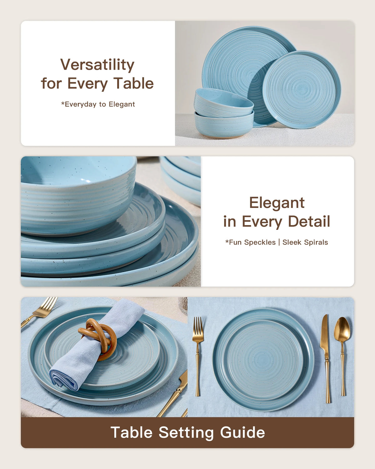 Famiware Ripple 24-Piece Stoneware Dinnerware Set - Ice Blue - 04