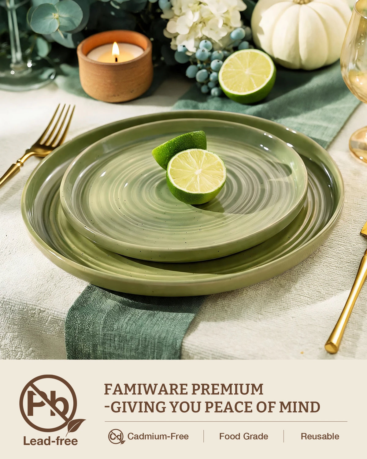 Famiware Ripple 24-Piece Stoneware Dinnerware Set - Olive Green - 03