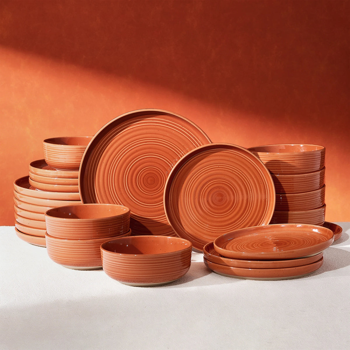 Famiware Ripple 24-Piece Stoneware Dinnerware Set - Terracotta - 01