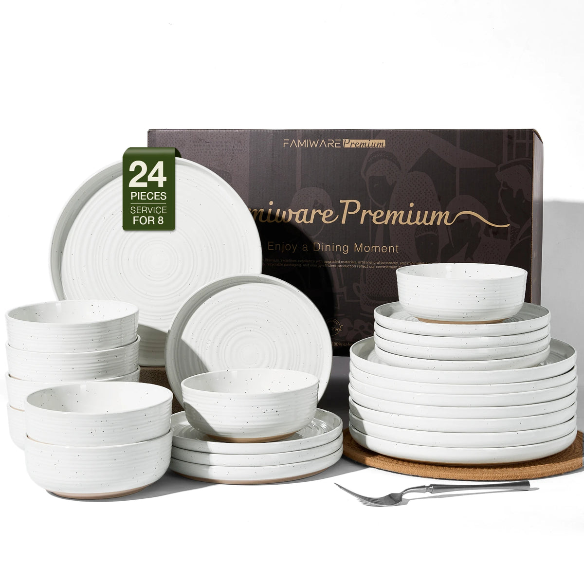 Famiware Ripple 24-Piece Stoneware Dinnerware Set - White - 01