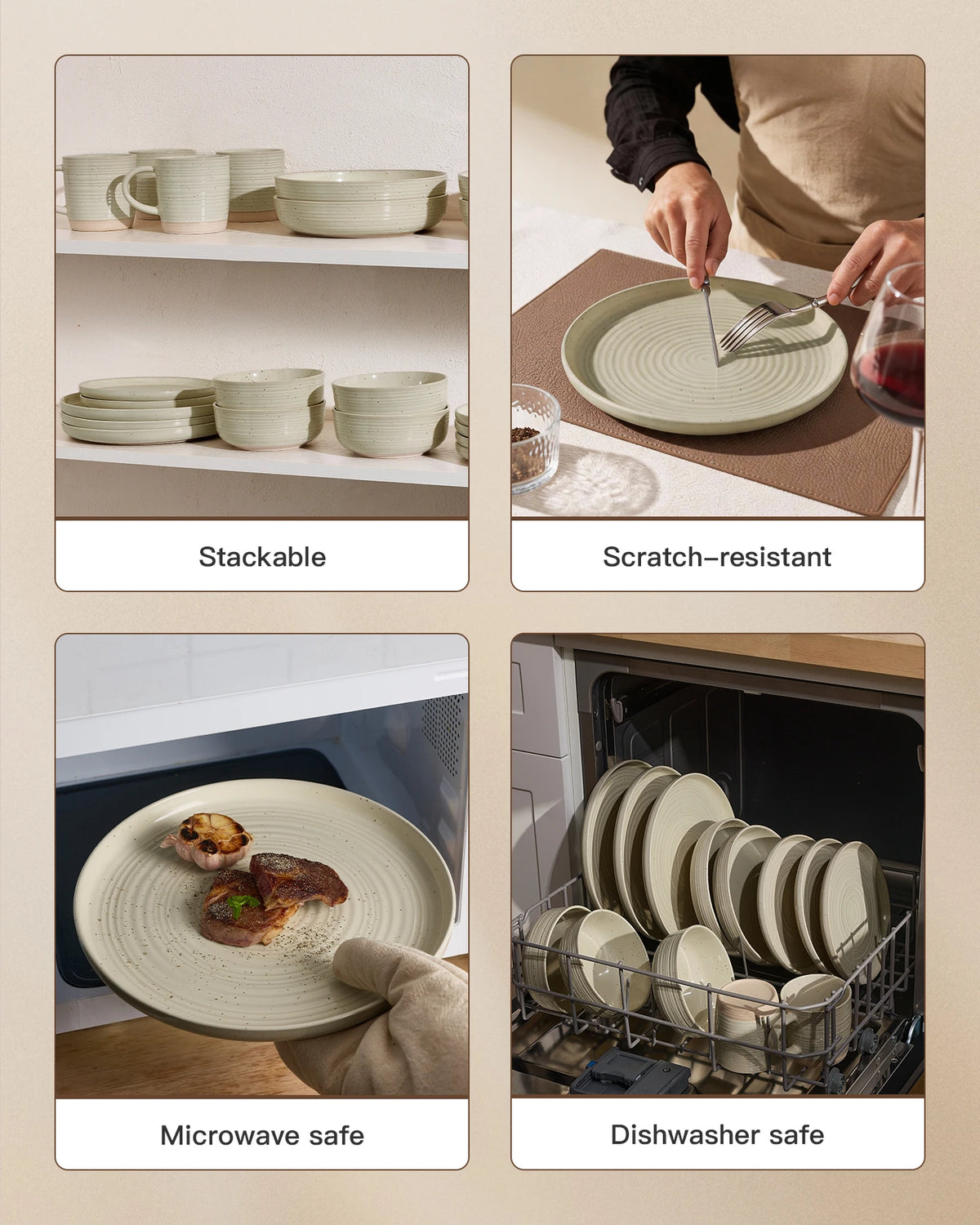 Famiware Ripple 24-Piece Stoneware Dinnerware Set - White Honey - 05