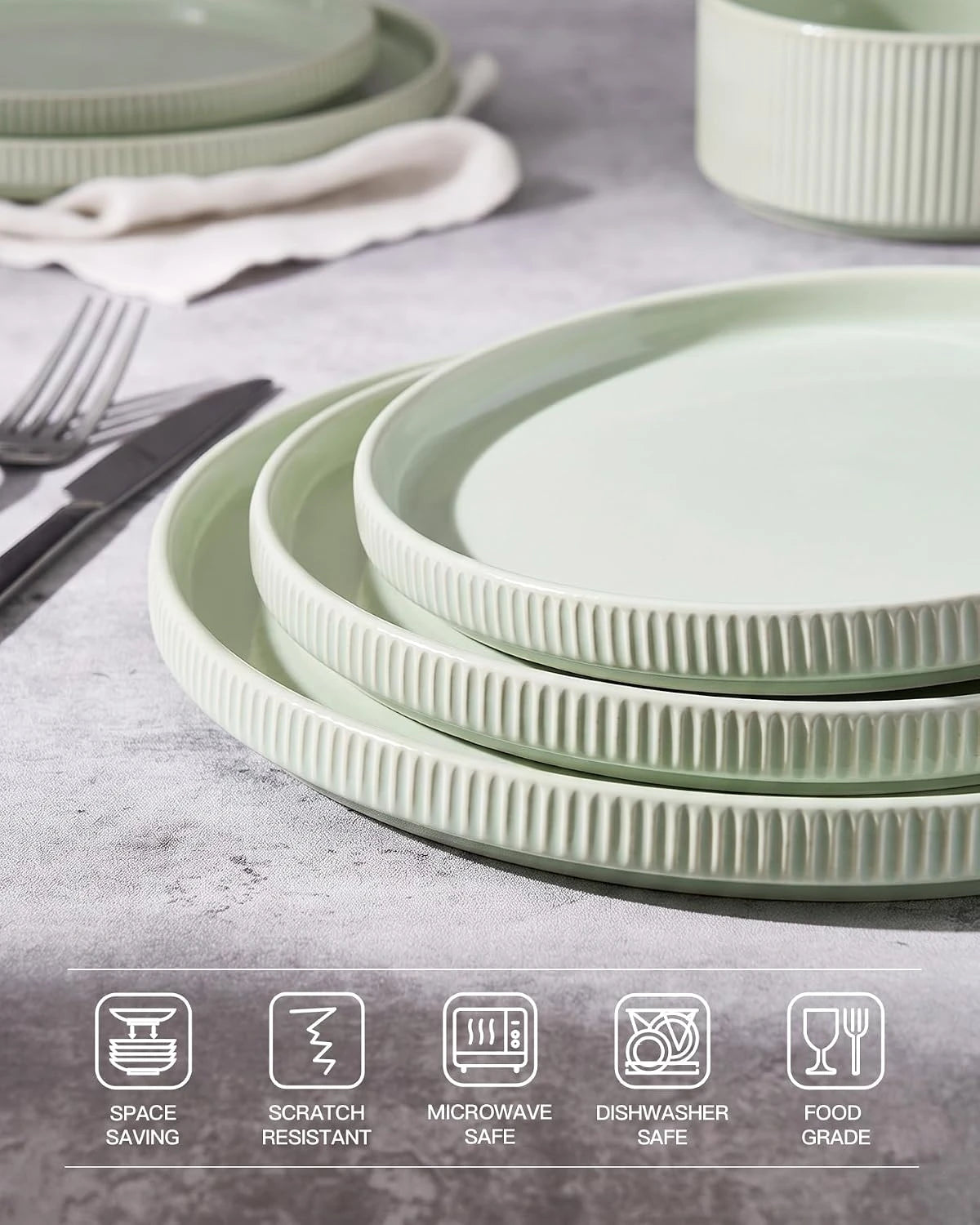 Famiware Star Line 10-Inch Stoneware Dinner Plates, Set of 6 - Light Green - image 4
