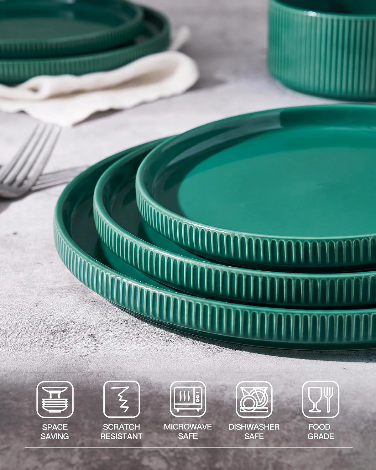 Famiware Star Line 10-Inch Stoneware Dinner Plates, Set of 6 - Sage Green - image 4