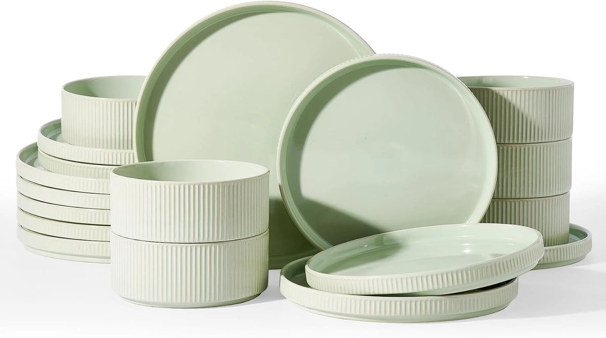 Vajilla de gres Famiware Grove de 18 piezas en Verde claro, imagen 1