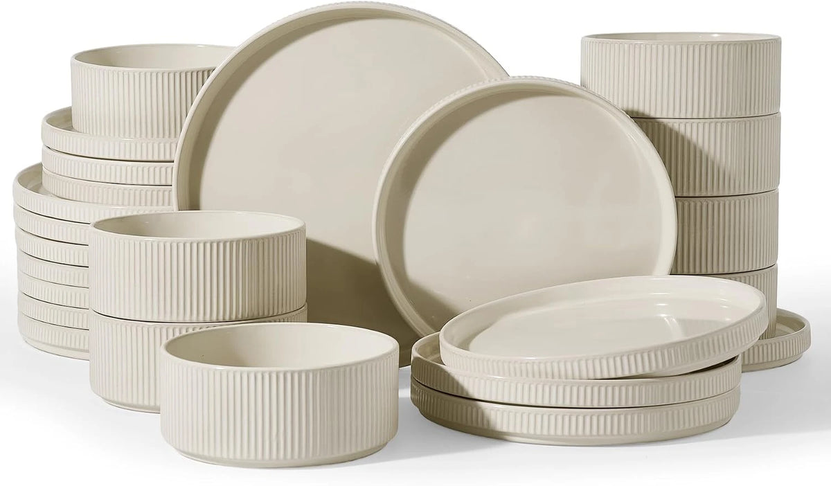 Vajilla de gres Famiware Grove de 18 piezas en Blanco Avena, imagen 1
