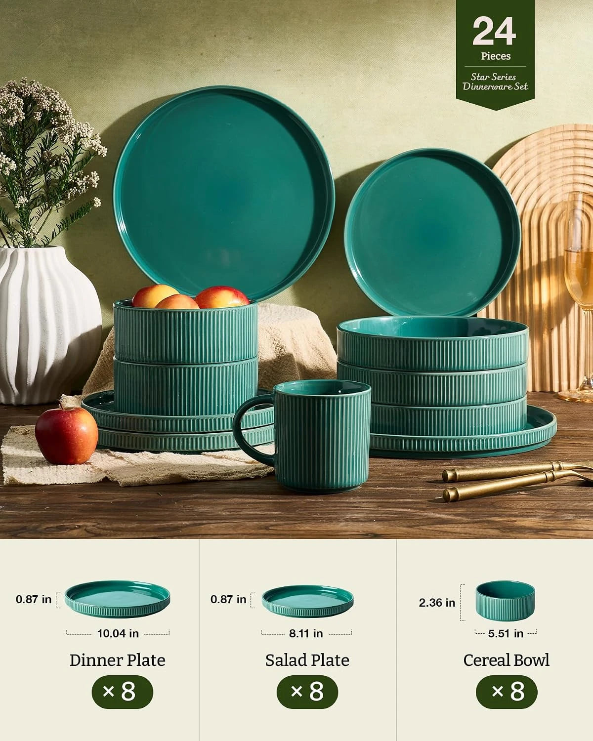 Vajilla de gres Famiware Grove de 24 piezas, servicio para 8 personas — Verde salvia, imagen 7