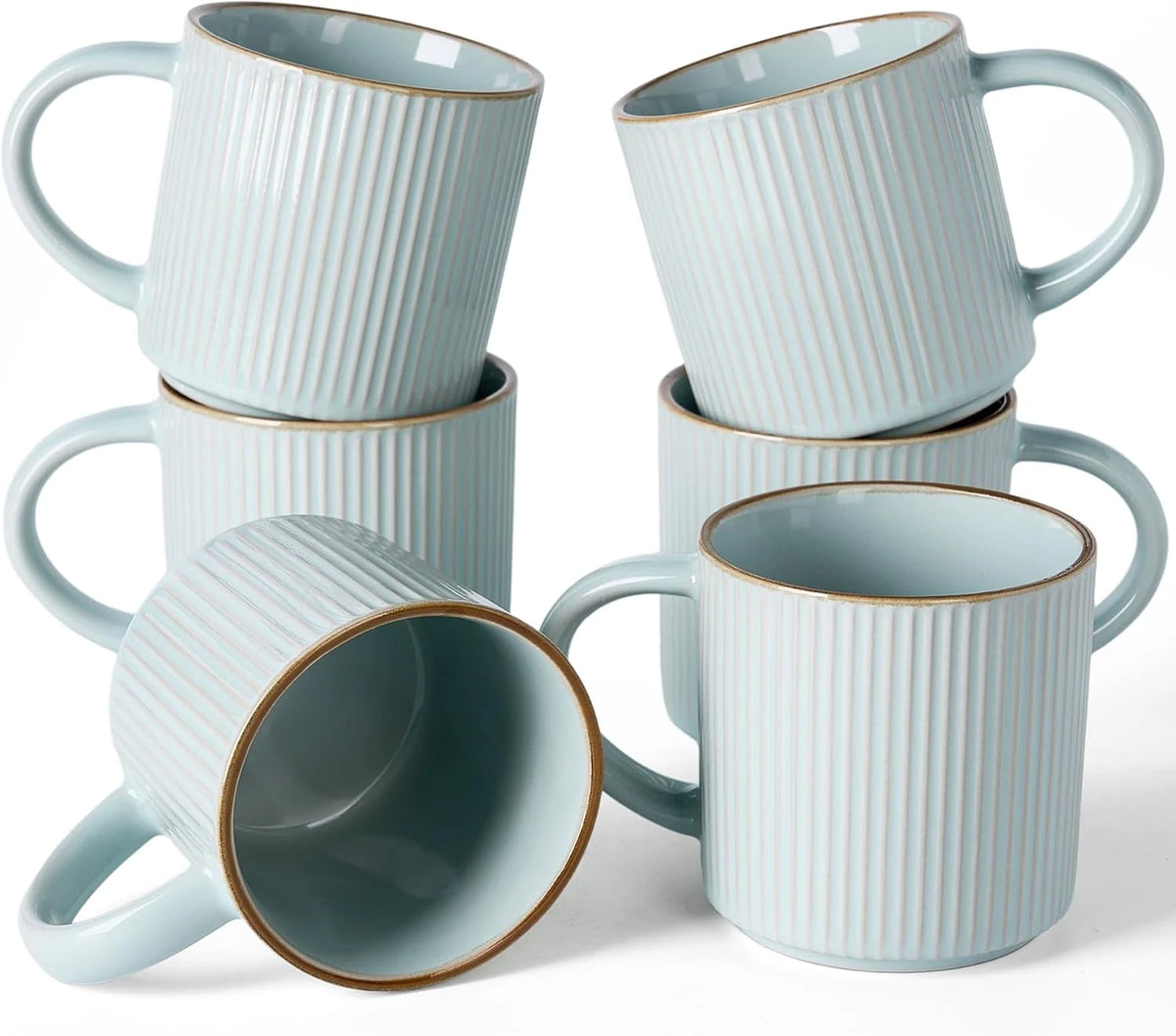 Famiware Star Line Ceramic Coffee Mugs, Set of 6 - Light Blue - image 1