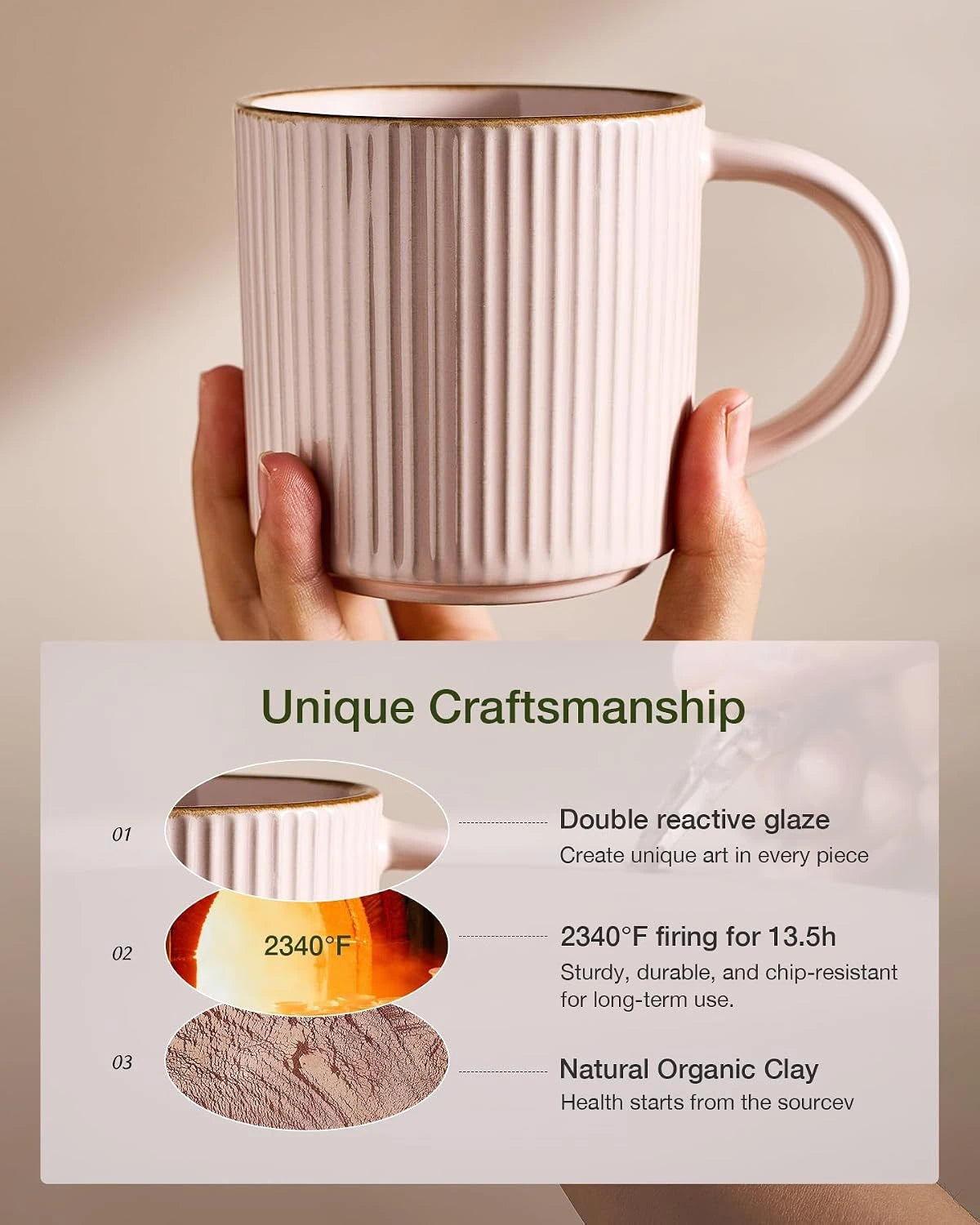 Famiware Star Line Ceramic Coffee Mugs, Set of 6 - Light Pink - image 5