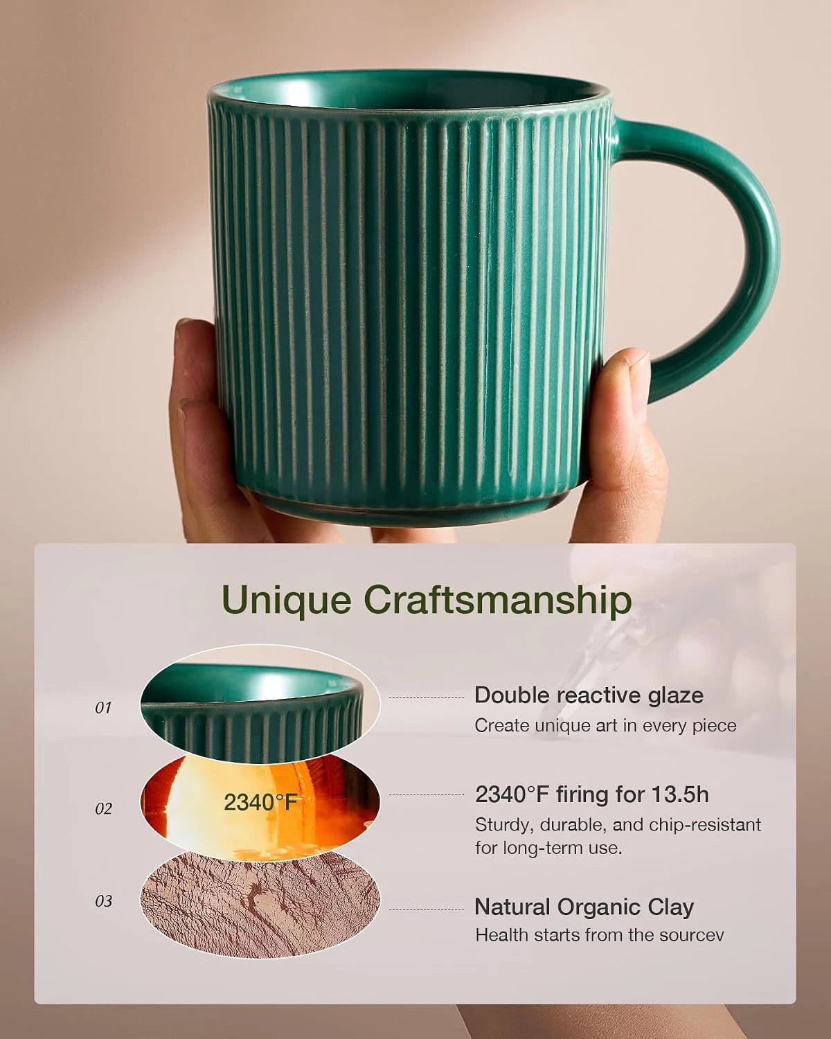 Famiware Star Line Ceramic Coffee Mugs, Set of 6 - Sage Green - image 6