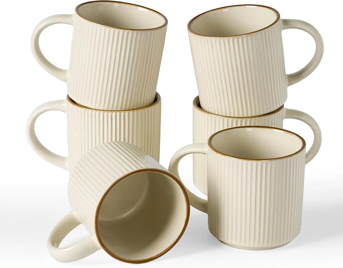 Famiware Star Line Ceramic Coffee Mugs, Set of 6 - Vanilla White - image 1