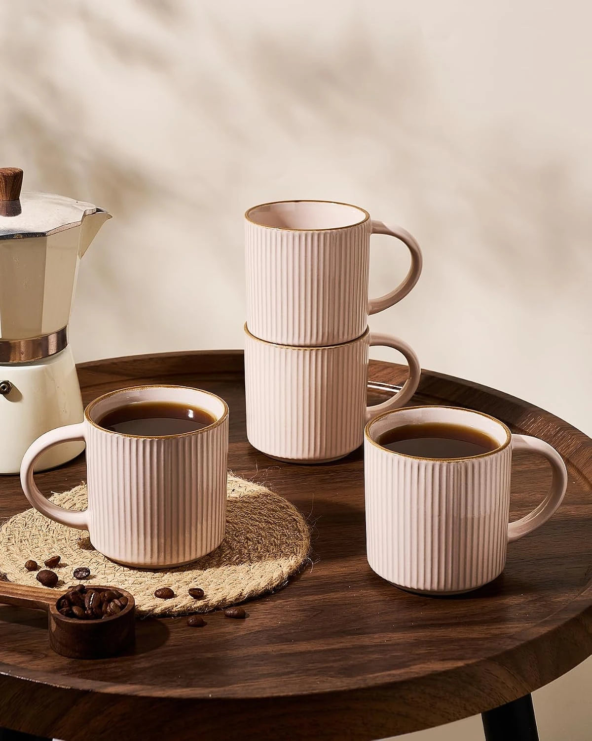 Famiware Star Line Ceramic Coffee Mugs, Set of 8 - Light Pink - image 3