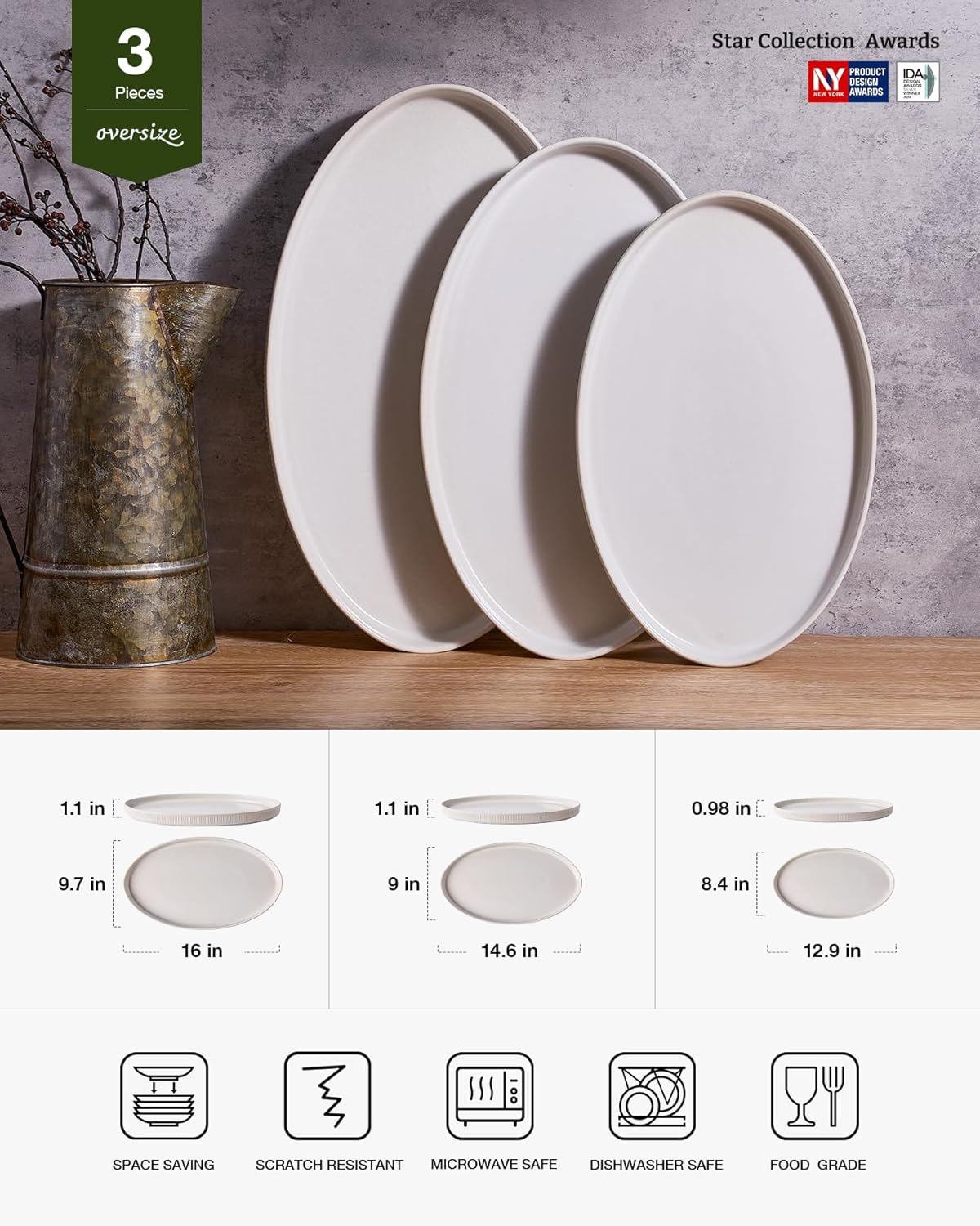 Famiware Star Ceramic Serving Platters, Set of 3
