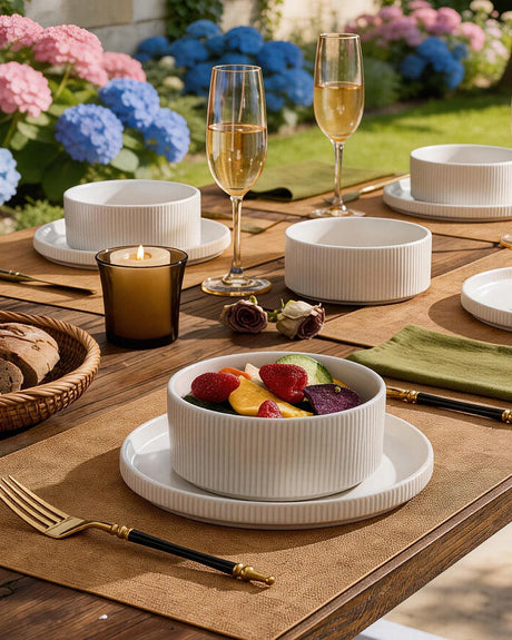 Light ceramic dinnerware set for a small brunch table
