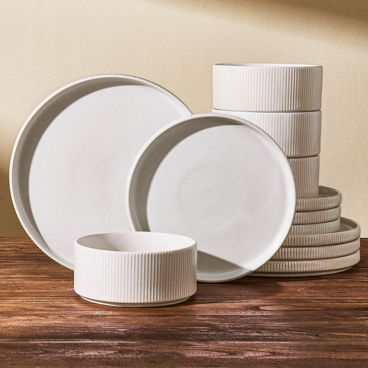 Matte white ribbed Famiware stoneware dinnerware set