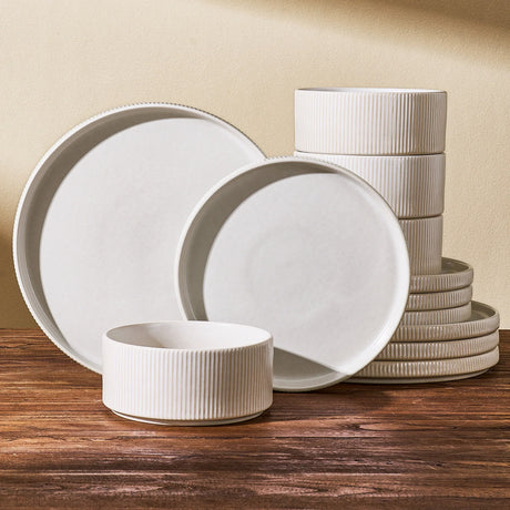 Matte white ribbed Famiware stoneware dinnerware set