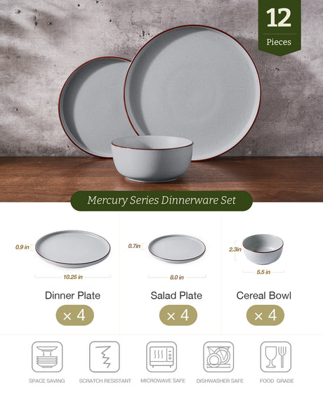 Vajilla de gres Famiware Mercury de 12 piezas, servicio para 4