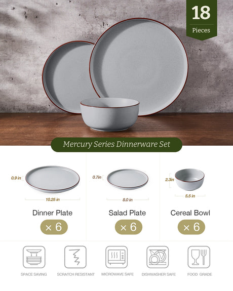 Vajilla de gres Famiware Mercury de 18 piezas, servicio para 6