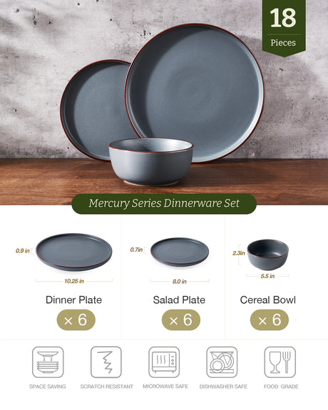 Vajilla de gres Famiware Mercury de 18 piezas, servicio para 6