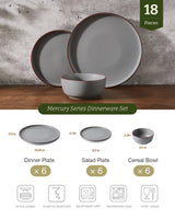 Famiware Mercury 18-Piece Stoneware Dinnerware Set, Service for 6