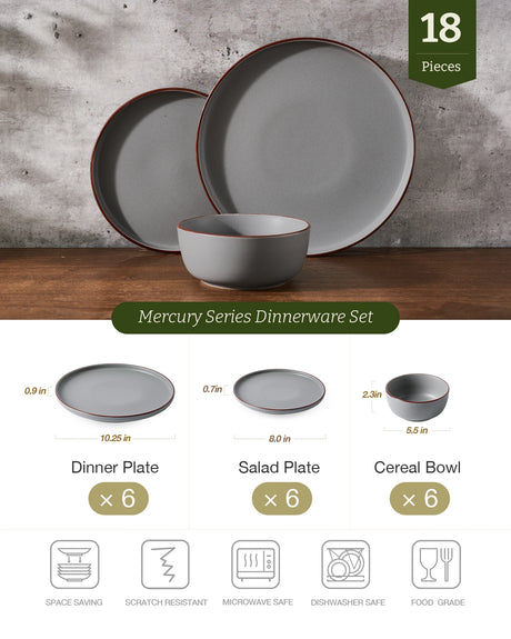 Vajilla de gres Famiware Mercury de 18 piezas, servicio para 6