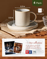 Famiware Star Ceramic Espresso Cups and Saucers, Set of 4