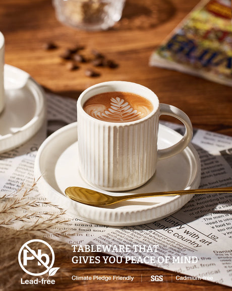 Famiware Star Ceramic Espresso Cups and Saucers, Set of 4