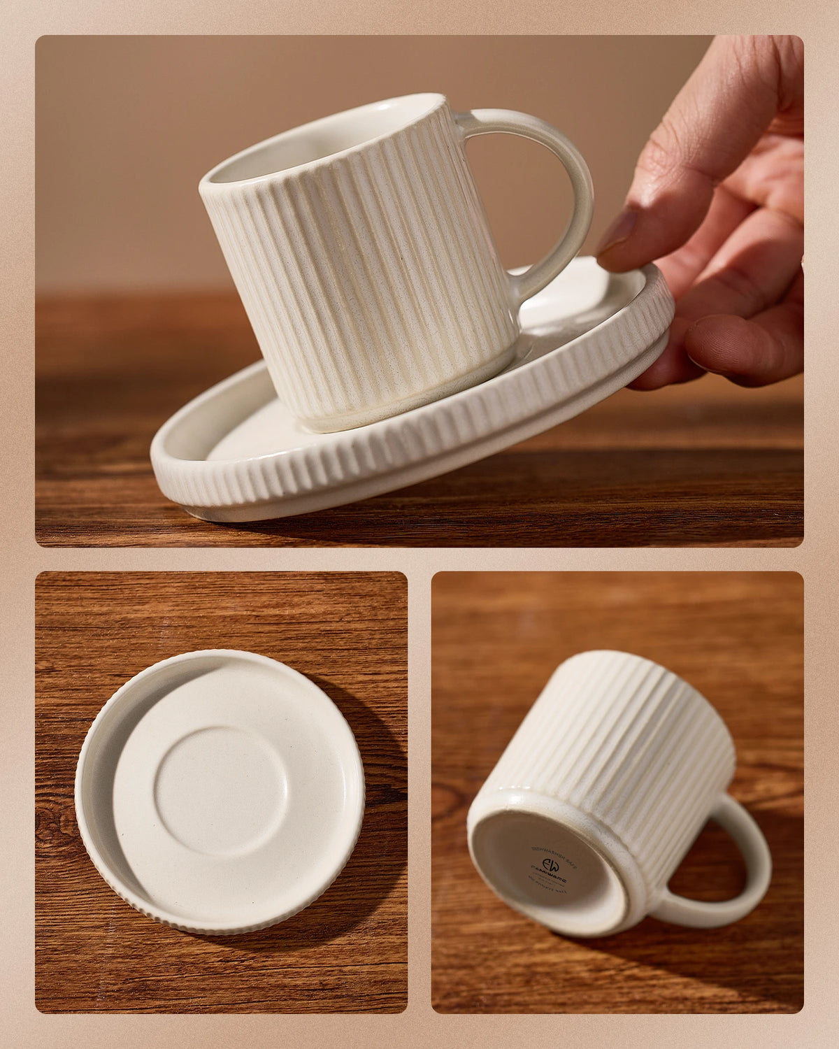 Famiware Star Ceramic Espresso Cups and Saucers, Set of 4