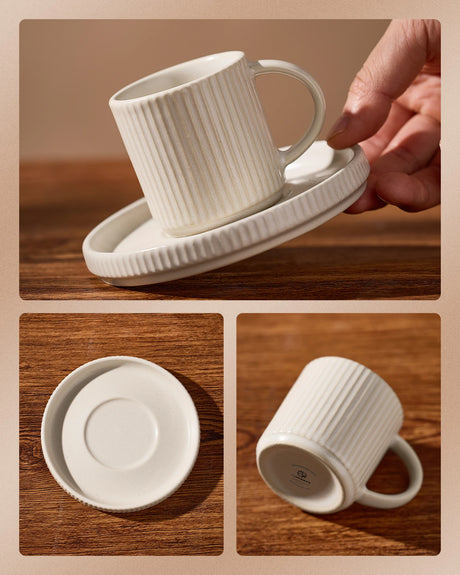 Famiware Star Ceramic Espresso Cups and Saucers, Set of 4