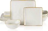 Famiware Ocean Square 12-Piece Stoneware Dinnerware Set, Service for 4