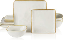 Famiware Ocean Square 12-Piece Stoneware Dinnerware Set, Service for 4
