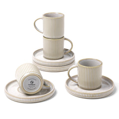 Famiware Star Ceramic Espresso Cups and Saucers, Set of 4